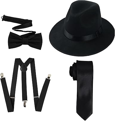Amazon Com 1920s Mens Accessory Set Hard Felt Wide Brim Panama Hat Gangster Theme Party Black Clothing 1920s mens accessory set hard felt wide brim panama hat gangster theme party