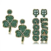 NLCAC 2 Pairs St Patricks Day Earrings Green Beaded Shamrock Earrings Handmade Good Luck Clover Dangle Earrings Funny Irish Holiday Party Jewelry Gifts