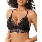 Avidlove Lace Bralette for Women Sexy Wireless Bralettes Non Padded Bralette V Neck Minimizer Lingerie