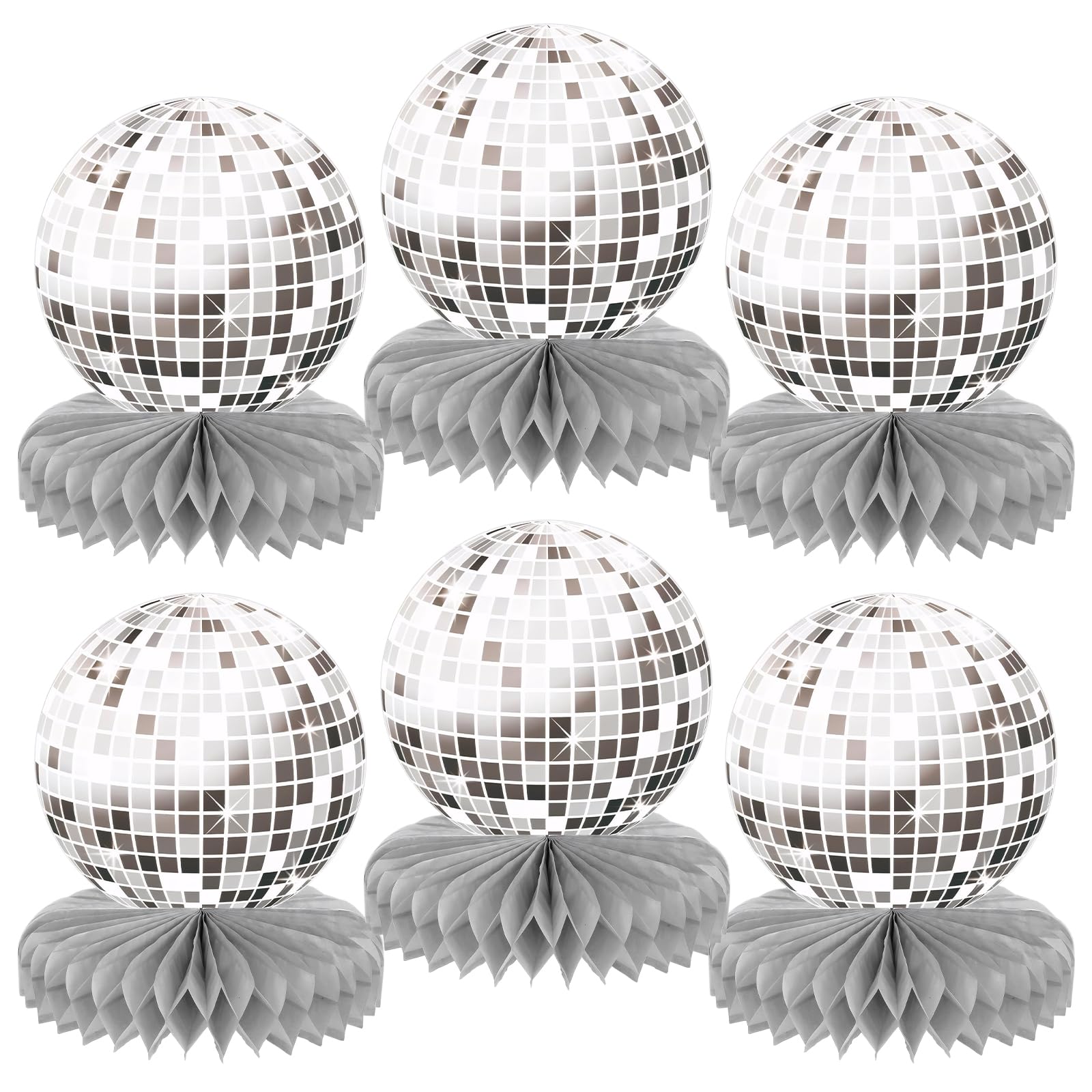 CIGTSICO 6 Pcs Disco Honeycomb Centerpiece, 70s 80s 90s Disco Party Decorations, Silver Paper Disco Balls Table Decorations, Disco Balls for Party and Birthday Table Decorations