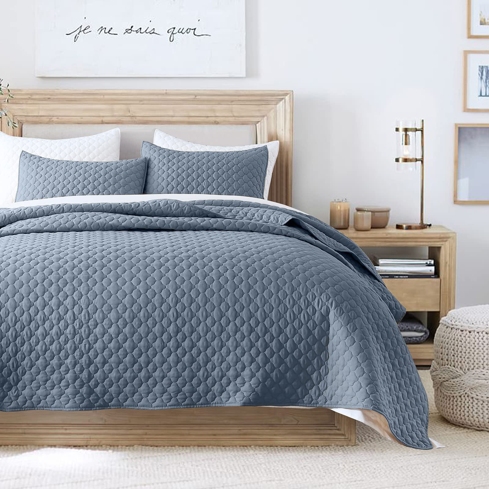 Photo 1 of HORIMOTE HOME Quilt King Size Dusty Blue, Lightweight Quilt for Summer Ultra-Soft Microfiber Modern Style Quilted Clouds Pattern Bedspread Quit Set 3 Pieces(1 Quilt and 2 Pillow Shams)