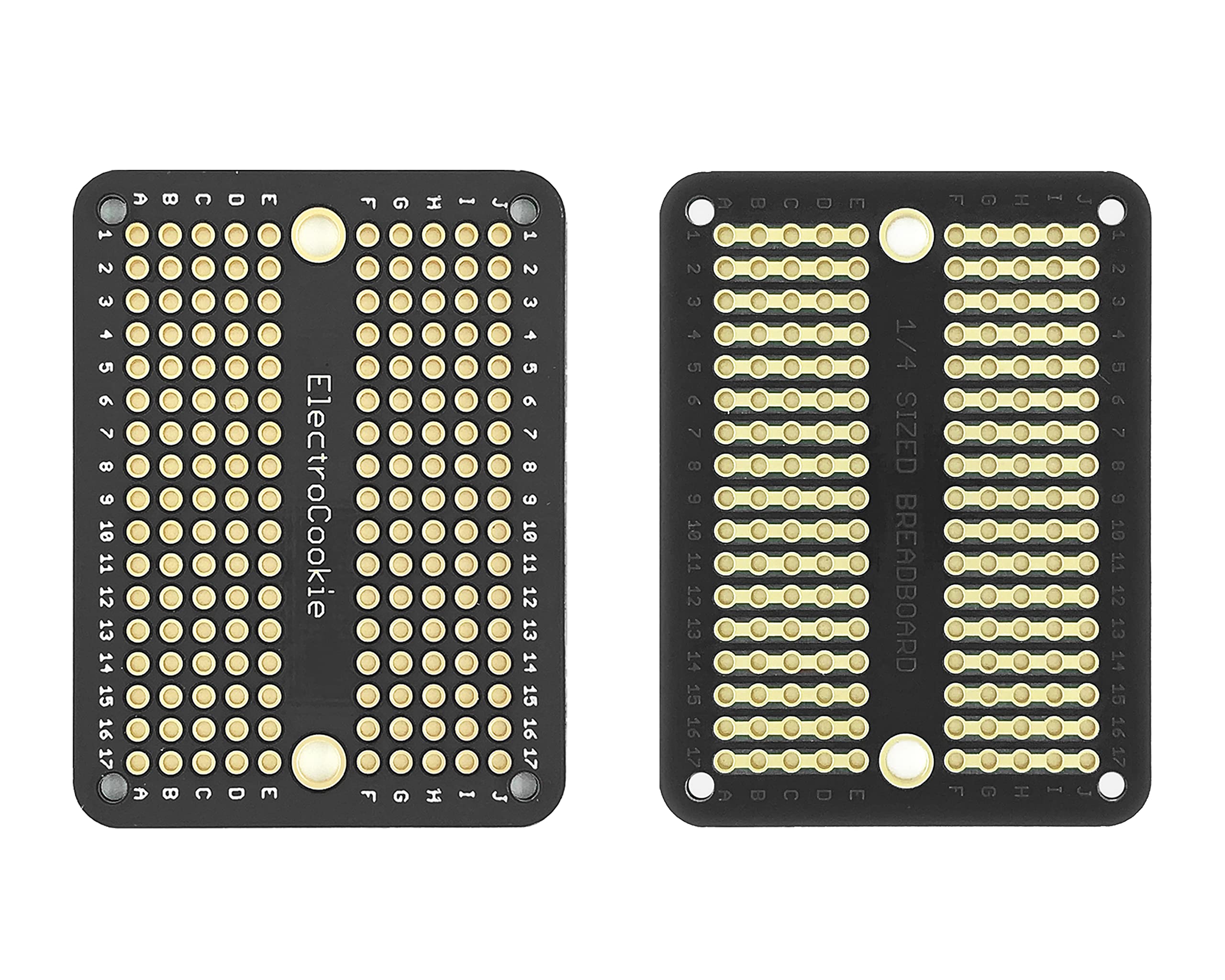 ElectroCookie Mini PCB Prototype Board Solderable Breadboard for DIY Electronics, Compatible for Mini Arduino Soldering Projects, Gold-Plated (50 Pack, Black)