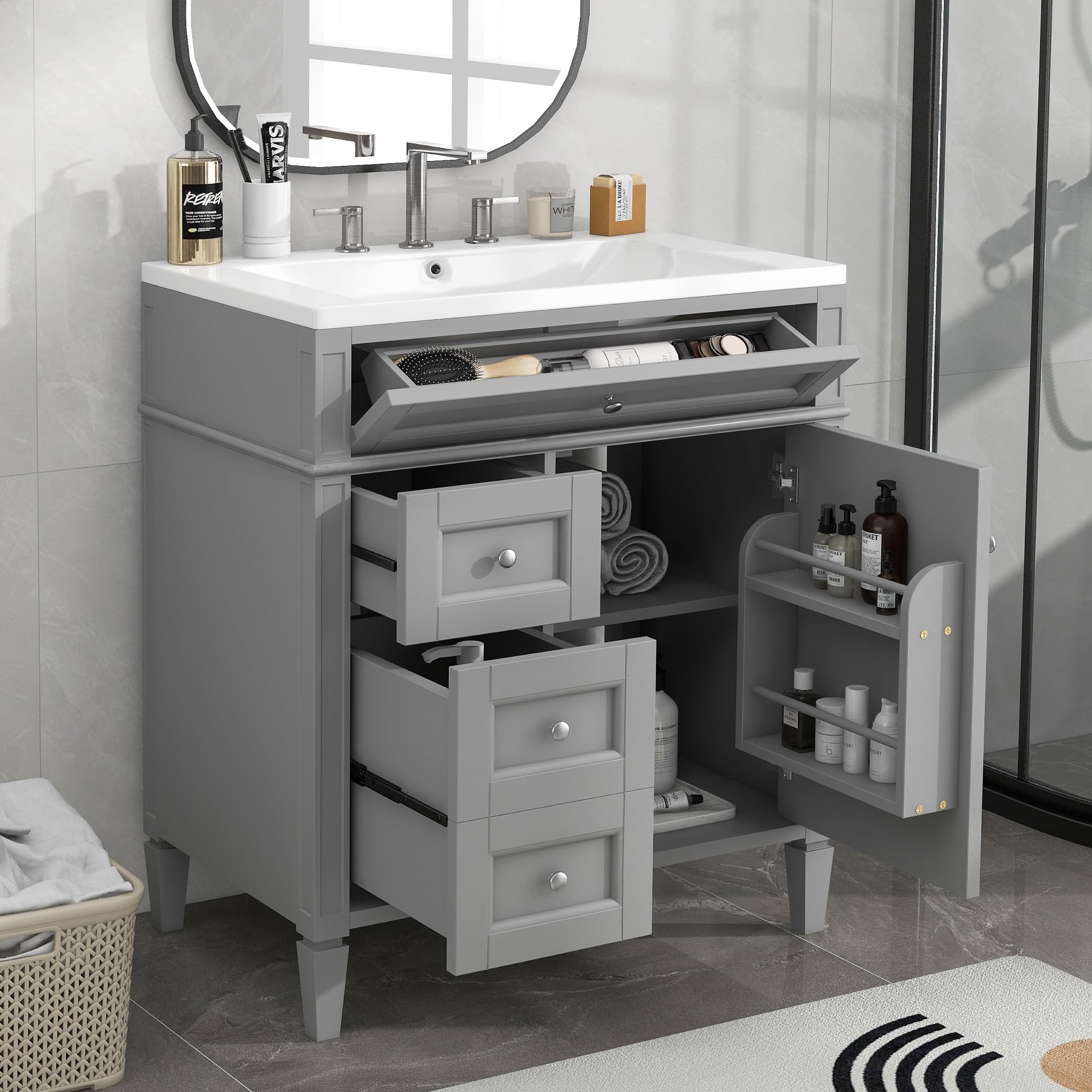 Photo 1 of *****SINK ONLY****LostCat 30inch Bathroom Vanity with Top Sink,Single Sink Bathroom Vanity with 2 Drawers and a Tip-Out Drawer,for Bathrooms with Small Spaces(Grey)