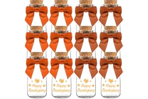 Ethisa 12 Pack Thanksgiving Glass Jars with Ribbons and Stickers - Candy Party Favors for Adults - Thanksgiving Party Favors and Table Centerpieces Decorations - Sturdy Decor Treat Jars