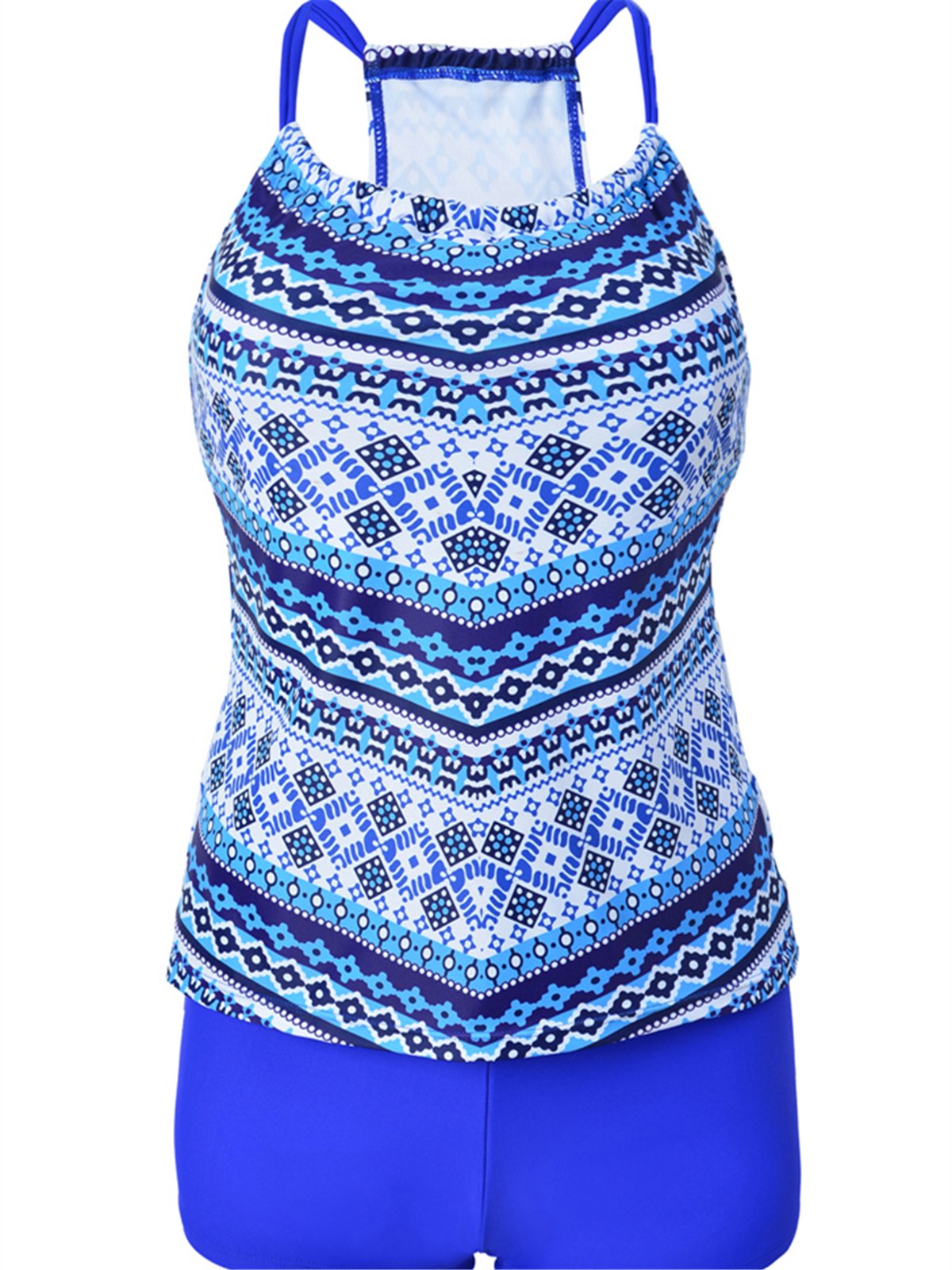 FIRENGOLI Women\'s Straps Tankini Swimsuits Sexy Two Piece Swimwear Set Blue 3XL