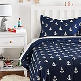 Amazon Basics Kid's Comforter Set - Soft, Easy-Wash Microfiber - Twin, White Anchors