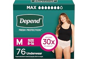 Depend Fresh Protection Adult Diapers, Incontinence & Postpartum Bladder Leak Underwear for Women, Disposable, Maximum, Medium, Blush, 76 Count (2 Packs of 38), Packaging May Vary