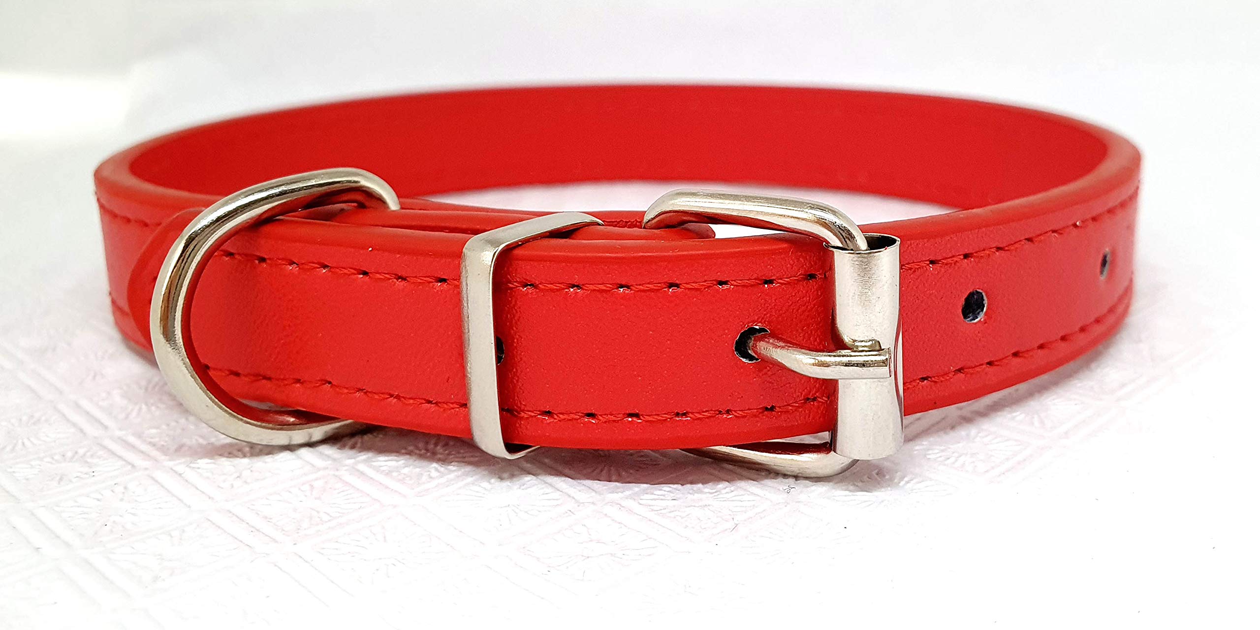 Durable Light Weight Soft Leather Collar For Medium Dogs Cats Pets, Length - 40 cm (15.7') (Red)