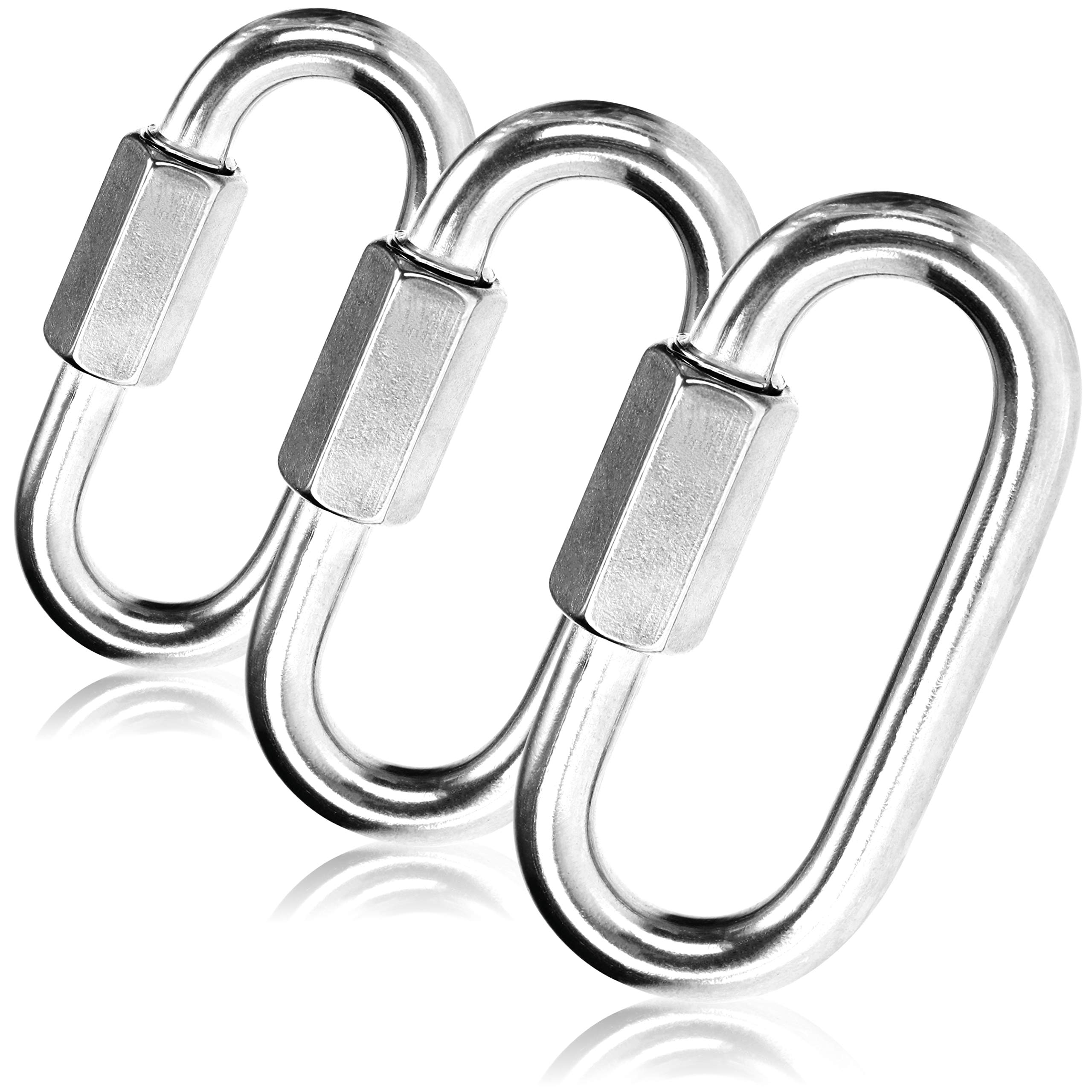 COM-FOUR® 3x Screw connector - Chain emergency link 8 mm - Carabiner with screw lock - Material carabiner - Connector - Stainless steel 304 (3 pieces - 08 x 70mm)
