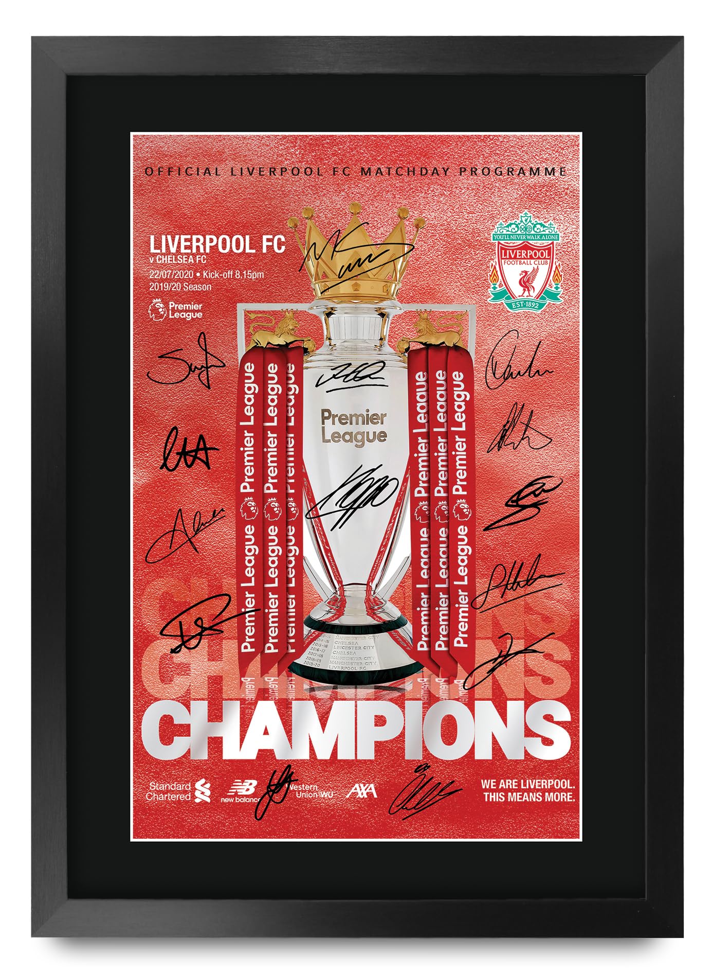 HWC Trading FR A3 Liverpool Premier League Champions 19-20 Programme Printed Memorabilia Signed Autograph Poster for Football Fans and Supporters - A3 Framed