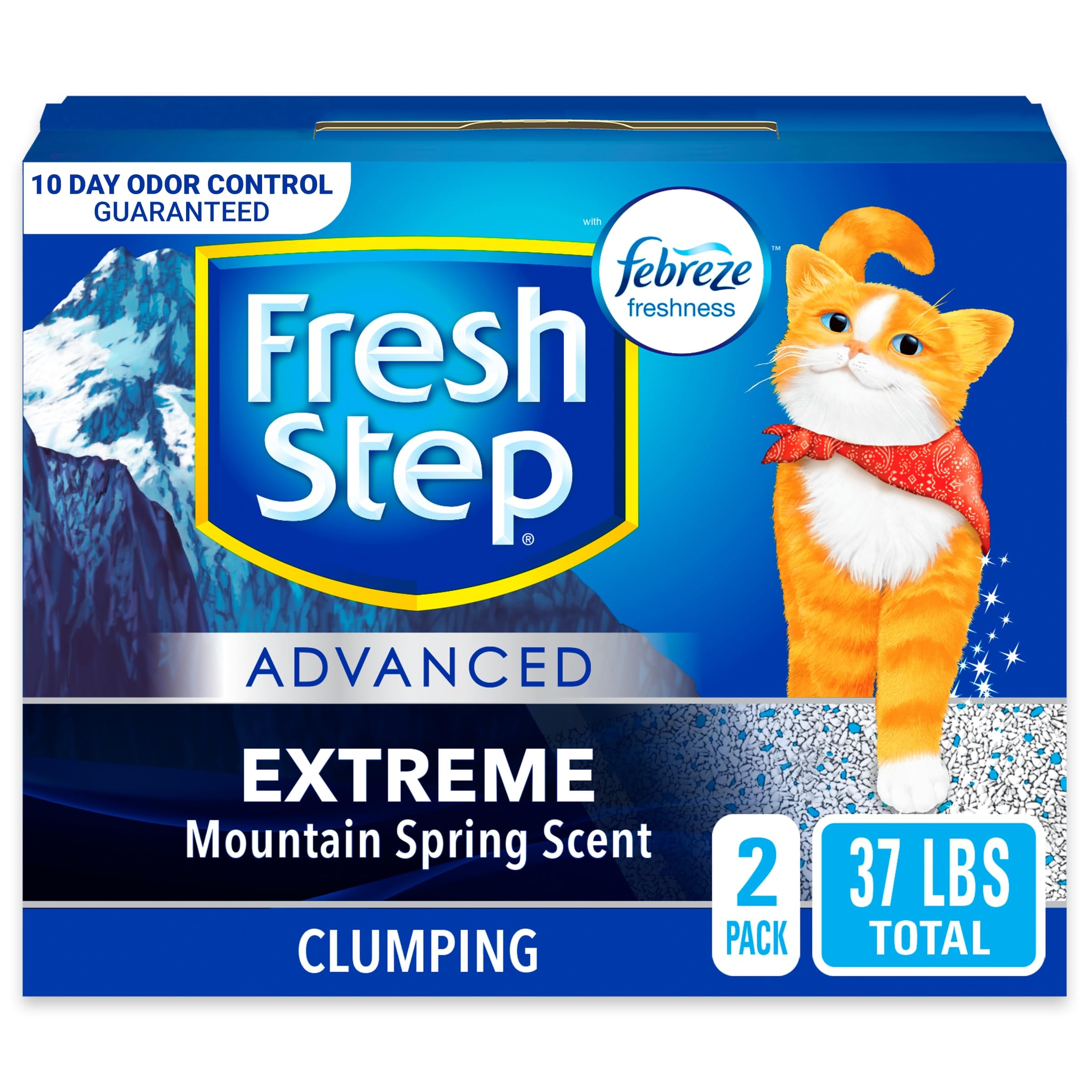 Fresh Step Advanced Extreme Clumping Litter with Febreze Freshness with Mountain Spring Scent, Fights Odor on Contact, 37 lbs. (2 x 18.5 lb. Box)