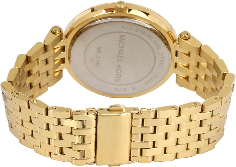Relógio feminino michael kors darci, movimento de três ponteiros, caixa de aço inoxidável dourado de 39 mm com pulseira de aço inoxidável, mk3191