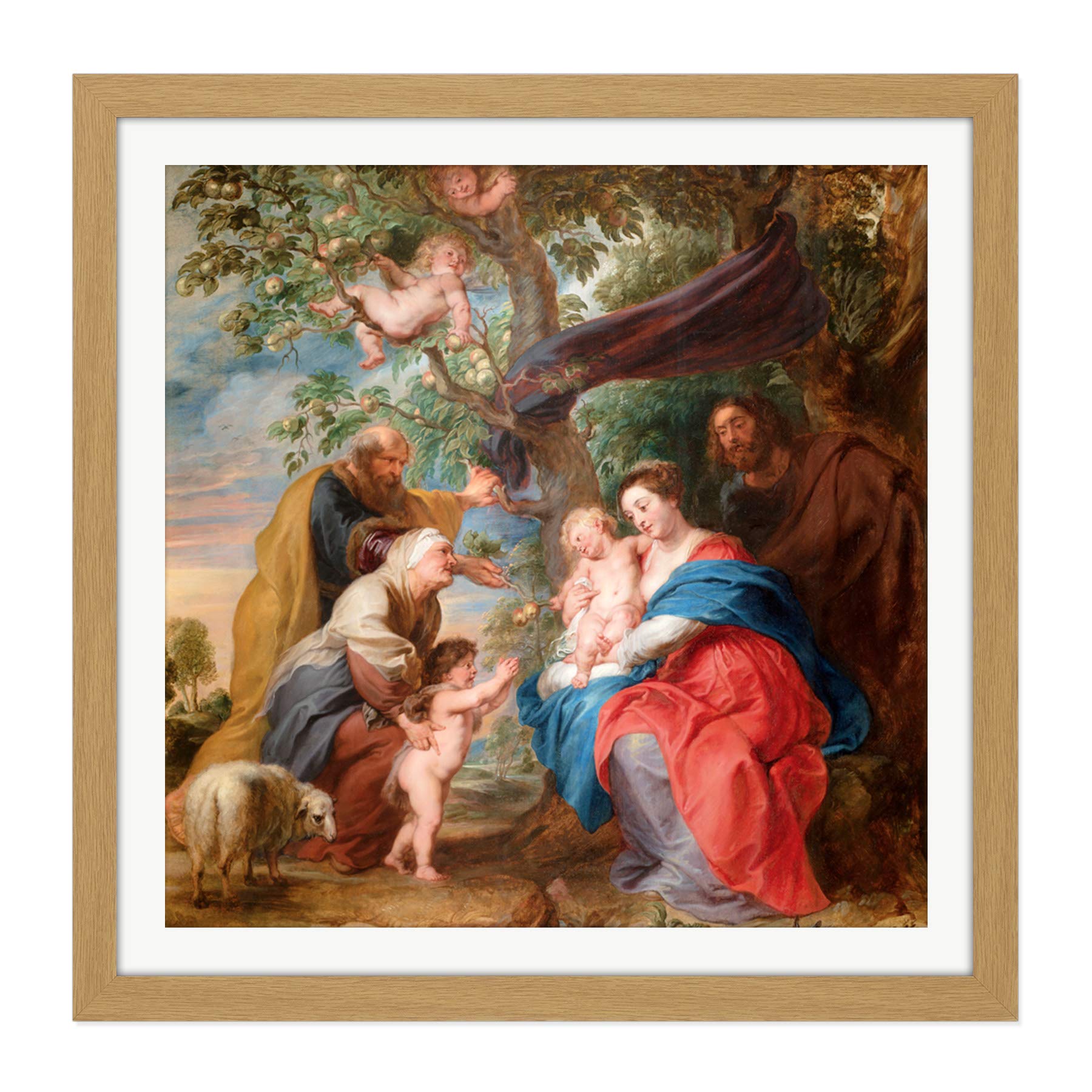 Artery8 Rubens The Holy Family Under An Apple Tree Painting Square Wooden Framed Wall Art Print Picture 16X16 Inch