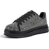 LUCKY STEP Rhinestone Sneakers for Women Platform Sparkly Glitter Bling Tennis Shoes Fashion Bedazzled Wedding Bridal Party Walking Sneakers