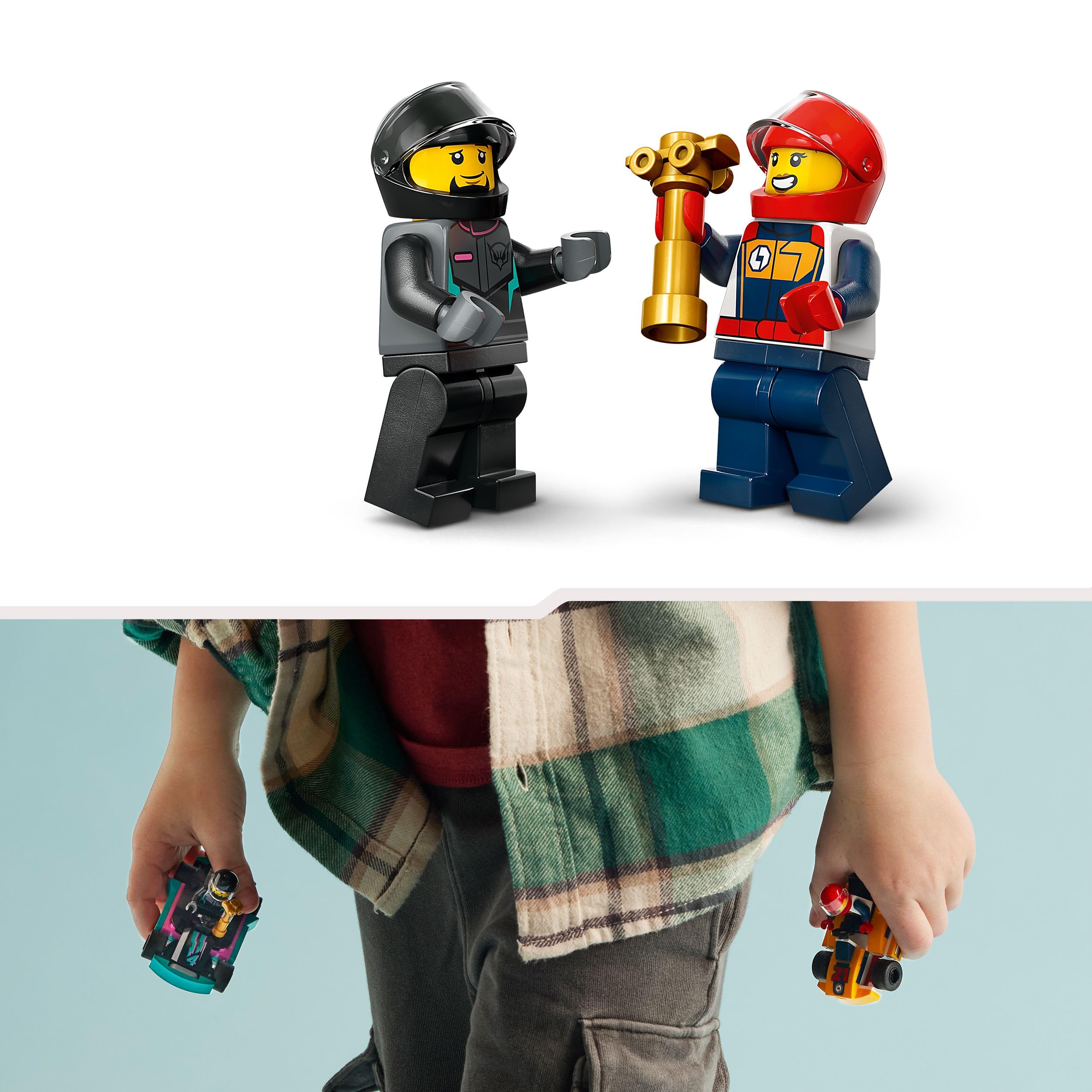 LEGO City Go-Karts mit Rennfahrern, Set mit 2 Rennfahrer-Minifiguren und Rennautos, Auto-Spielzeug ab 5 Jahren für Jungs und Mädchen, lustiges Geschenk für Kinder 60400 4