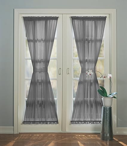 918 Emily Sheer Voile Single Curtain Door Panel With Tie Back