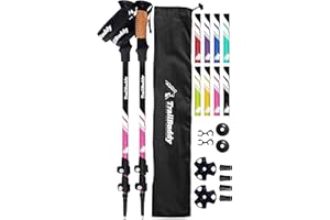 TrailBuddy Lightweight Trekking Poles - 2-pc Pack Adjustable Hiking or Walking Sticks - Strong Aircraft Aluminum - Quick Adjust Flip-Lock - Cork Grip, Padded Strap