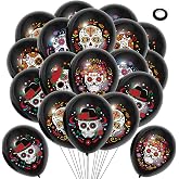 HOWAF 30pcs Day of The Dead Sugar Skull Balloons, Mexican Dia De Los Muertos Party Balloons, Black Sugar Skull Latex Balloons for Halloween Party Fiesta Party Cinco De Mayo Party Supplies