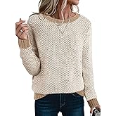 Sidefeel Women's Long Sleeve Pullover Sweaters Casual Crewneck Chunky Knit Color Block Jumper Tops