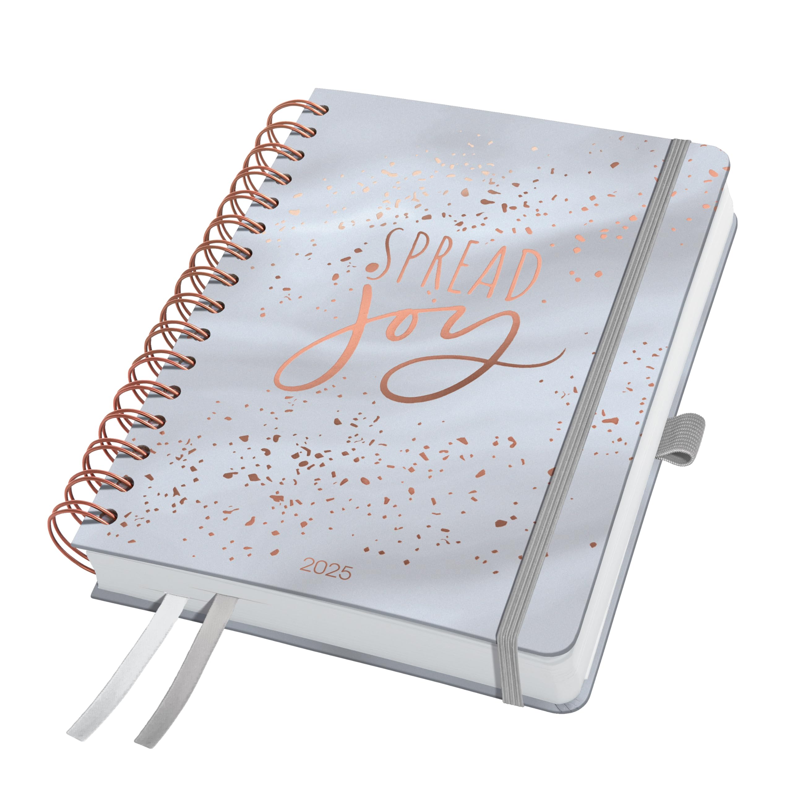 SIGEL J5605 Jolie Spiral Diary 2025, Glittery Joy, 120 GSM, 16,8 x 21,5 cm, hardcover, 240 Pages, Grey