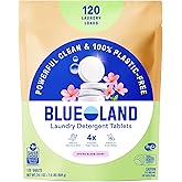 BLUELAND Laundry Detergent Tablets, 120 Count, Spring Bloom Scent, Plastic-Free Eco-Friendly Pods, Sheets, Liquid Alternative - Safe for Sensitive Skin, Gentle