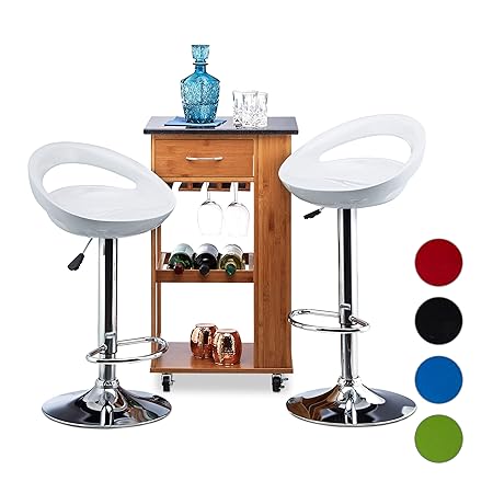 Relaxdays Barhocker 2er Set, höhenverstellbar, drehbar, bis 120 kg, mit Lehne, Barstuhl, HxBxT: 99 x 46 x 39 cm, weiß
