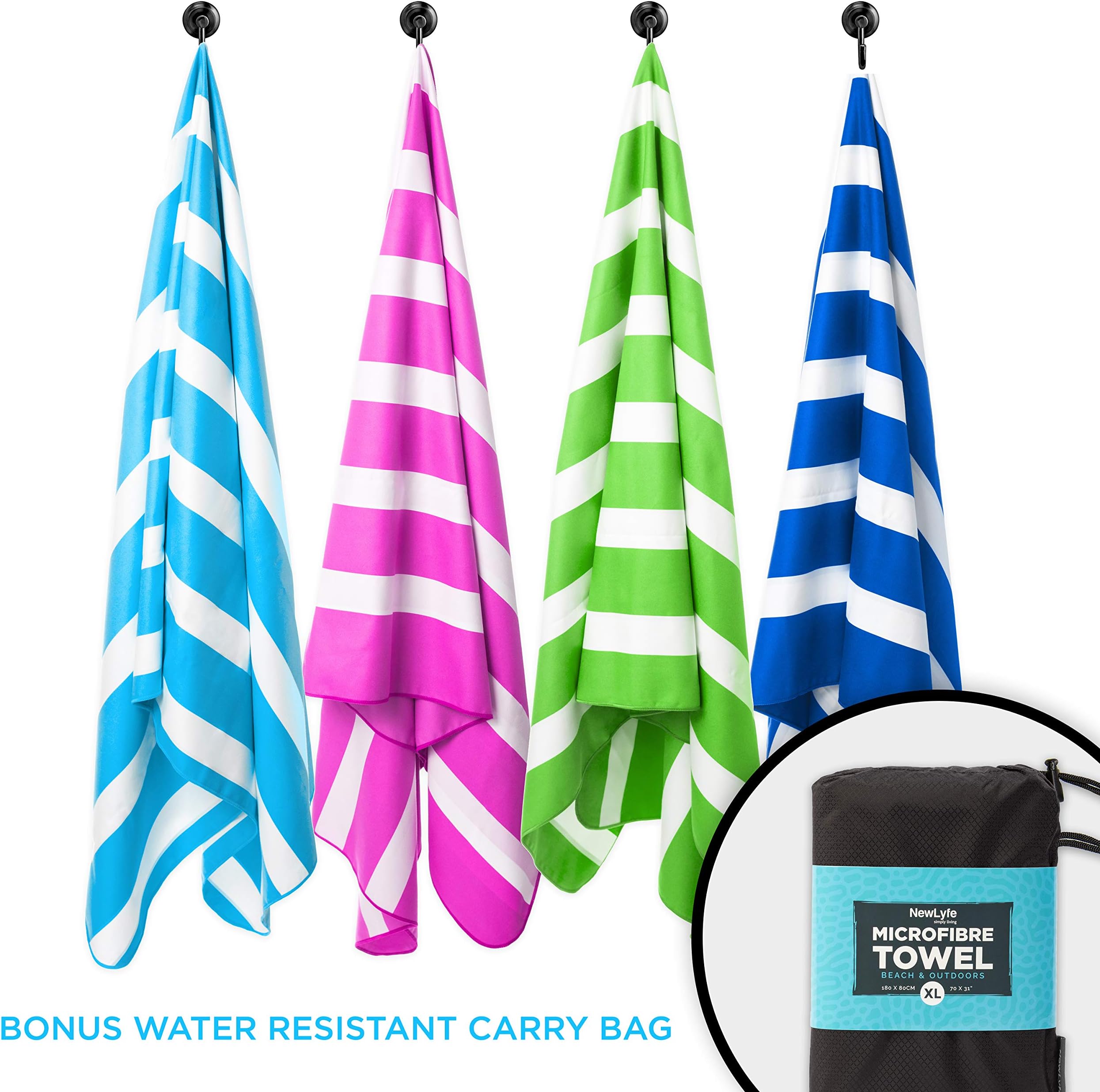 NewLyfe Microfiber Beach Towel for Travel - Quick Dry for Camping, Gym & Swim - Compact, Lightweight, Sand-Free with Easy Pack Carry Bag (Extra Large 70x31 or 47x23) (Aqua, XL)