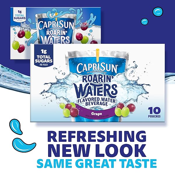 CAPRI SUN ROARIN’ WATERS GRAPE FLAVORED WITH OTHER NATURAL FLAVORS WATER BEVERAGE, 10 CT BOX, 6 FL OZ DRINK POUCHES