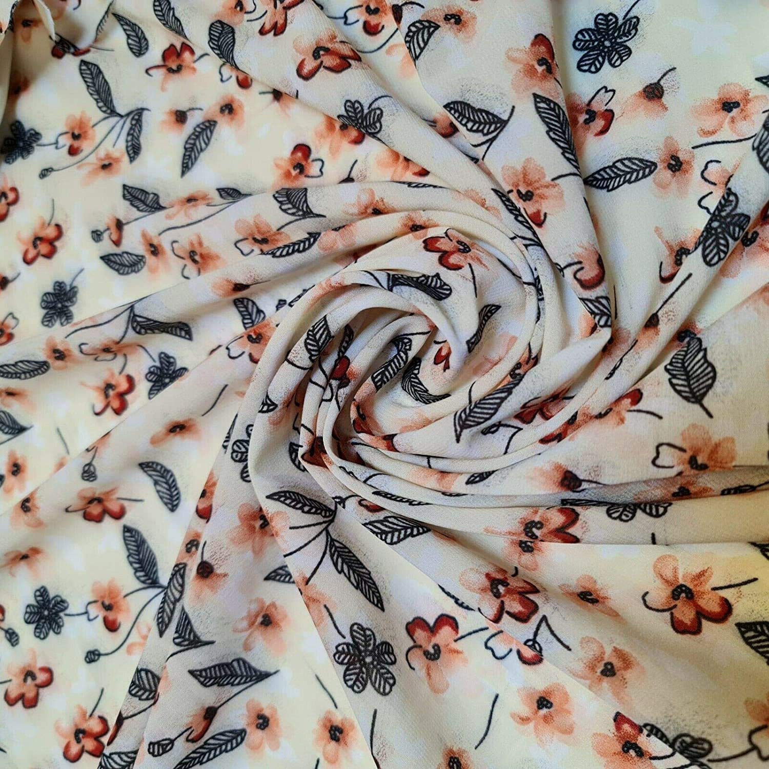 Spring New Floral Printed Soft Poly Crepe Dress Drape Craft Fabric 58" (Print 1-13) (Print 2, 2 Meter (Continuous Length))