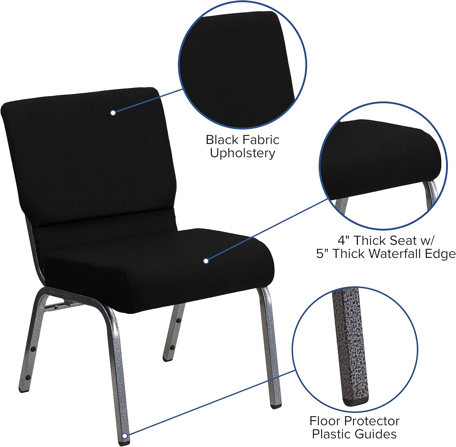 Flash Furniture HERCULES Series 21''W Stacking Church Chair in Black Fabric - Silver Vein Frame: Furniture & Decor