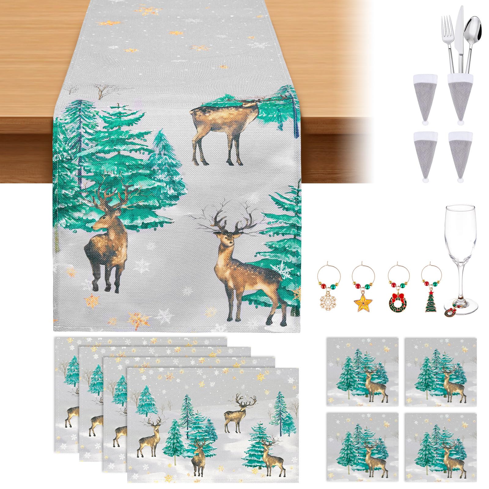 Phestival 17 IN 1 Premium Table Runner – Table Runners for Dinner Table, Placemats Sets, Coasters, Wine Glass Charms – Festival Dinner & Party