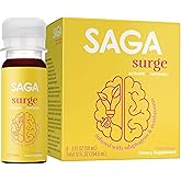 SAGA Surge Organic Energy Shots | Performance Drink | Yerba Mate & Alpha GPC Supplement with CoQ10, Turmeric & Mushrooms | High Bioavailability & Fast Onset | Pre Workout Boost Drink for Focus, Endurance & Performance | Peach Mango 2oz Shots