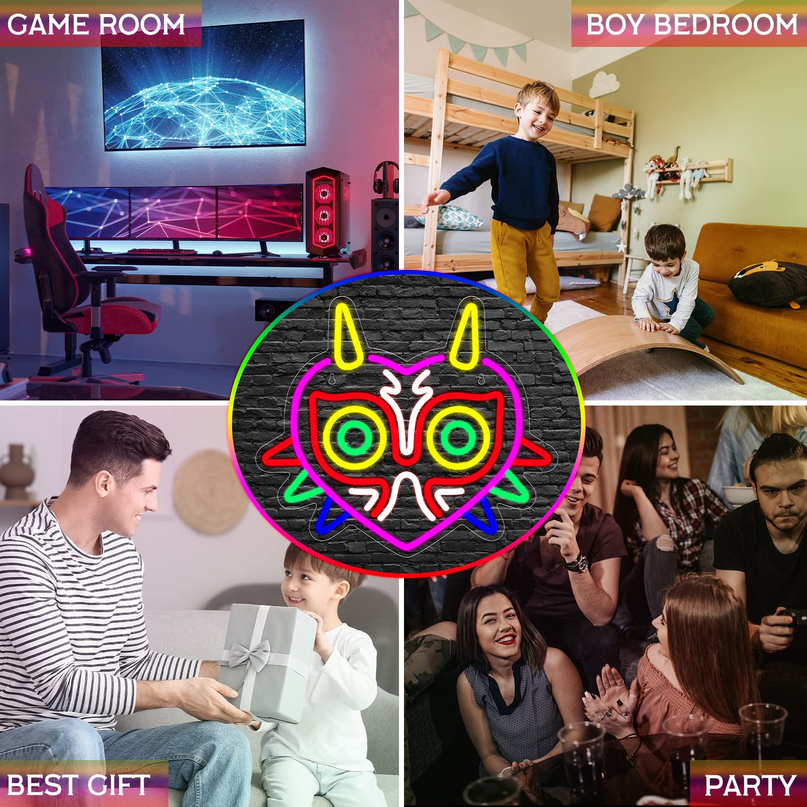 Majora's Mask Neon Sign, Zelda Gaming Neon Sign for Game Room Decor, Zelda Mask for Boys Room Decor & Gaming Wall Deocr, USB Powered Gamer Gifts for Boys, Teens and Zelda Fans