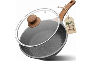 YASHE 10 Inch Nonstick Saute Pan with Glass Lid, 3.5 QT Deep Skillet & Frying Pan, Healthy Granite Stone Cookware for Family,
