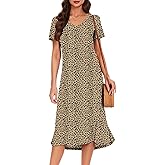 VOBCTY Women's Casual Short Sleeve Tshirt Dress Summer Side Split Loose V Neck Dresses