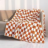 LOMAO Throw Blankets Flannel Blanket with Checkerboard Grid Pattern Soft Throw Blanket for Couch, Bed, Sofa Luxurious Warm and Cozy for All Seasons (Orange, 60"x80")