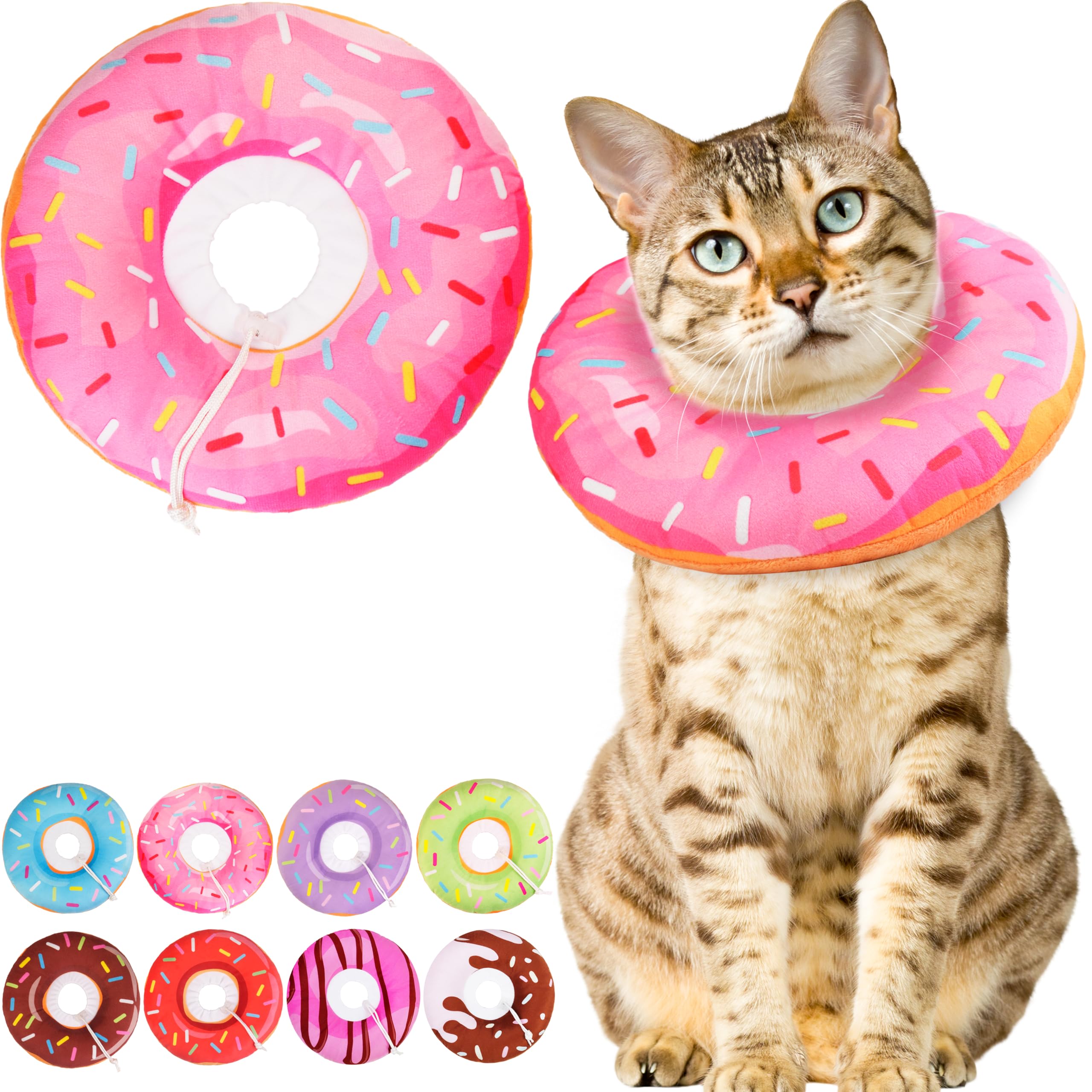 Photo 1 of WONONE Cat Cone Collar Soft, Cute Cat Donut Collar After Surgery, Adjustable Kitten Recovery Cones to Stop Licking, Lightweight Neck Elizabethan Collars for Cats Kittens (Pink, Medium)