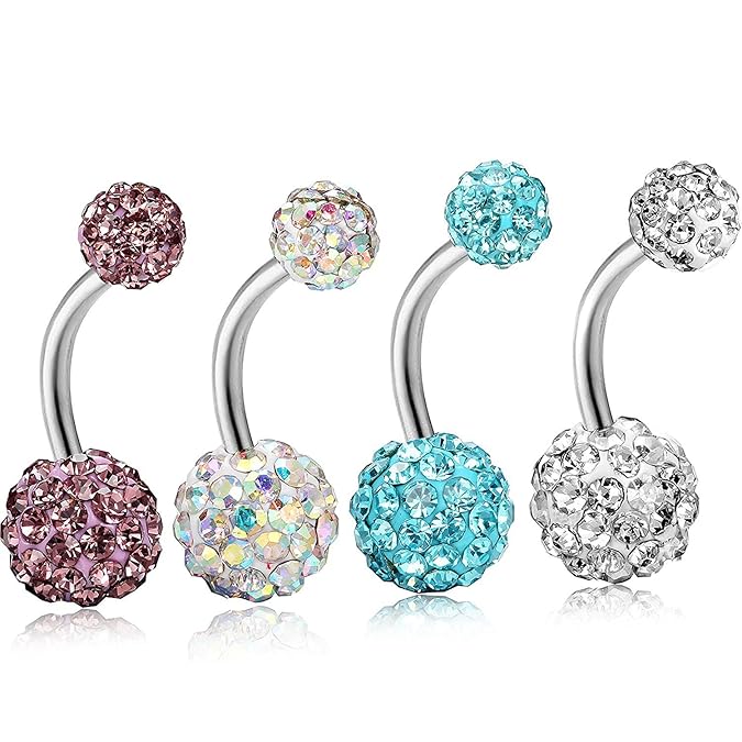 Sailimue 4 Pcs 14G Edelstahl CZ Bauchnabelpiercing Bogen-Nabel-Ring Körper Piercing Schmuck