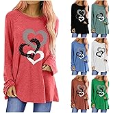 Valentine Tunic Tops for Women Plus Size Love T-Shirt Heart Print Tee Long Sleeve Loose Fitting Tops