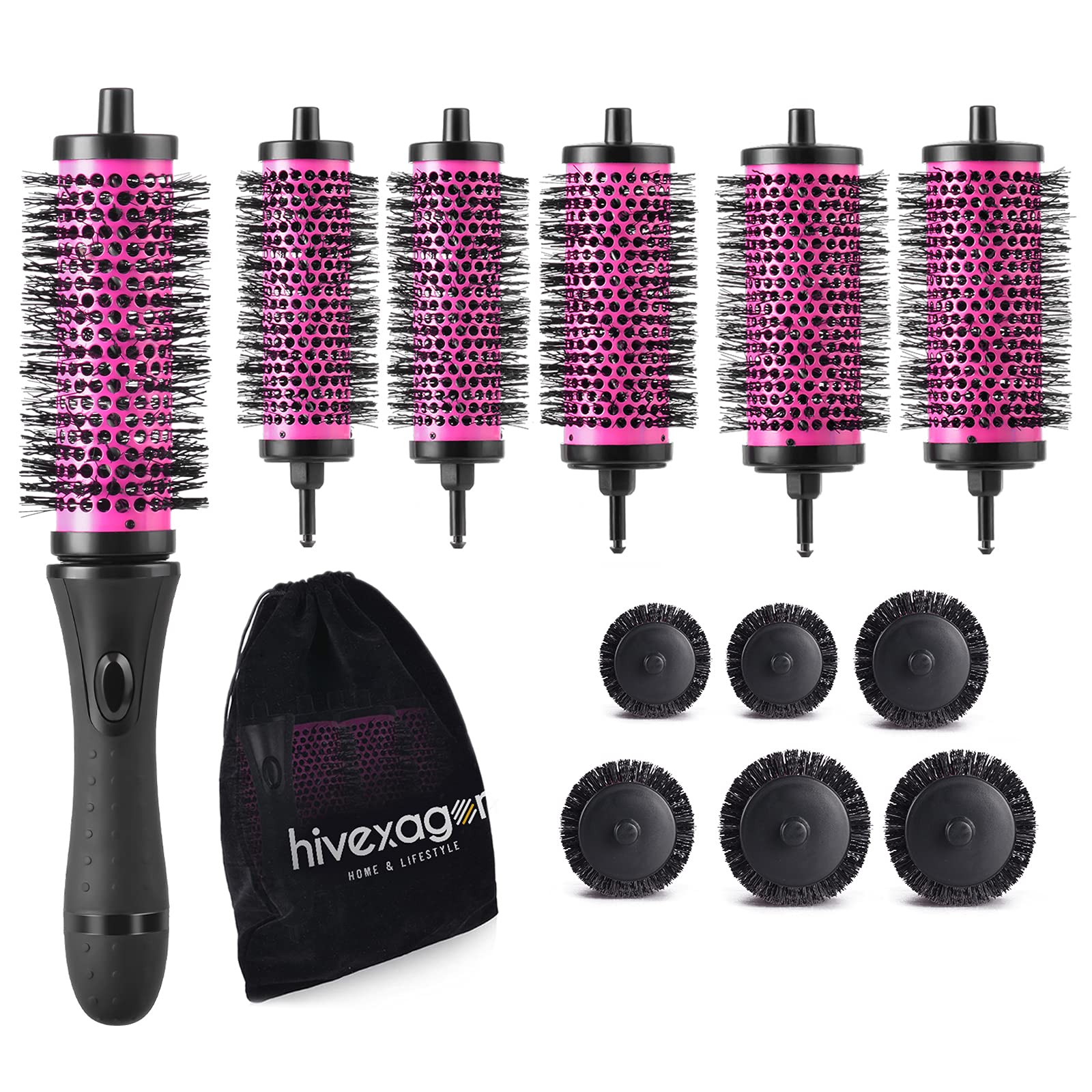 Hivexagon Round Hair Brush Set with Detachable Barrels Styling Tool, 4 Barrels 1 Handle (1.9 & 2.1 & 2.4 inch)