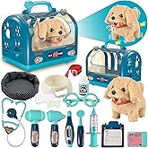STAY GENT Walking Dog for Kids with Leash, 17Pcs Puppy Veterinarian Kit with Cage/Electronic Plush Dog/Stethoscope, Interacti