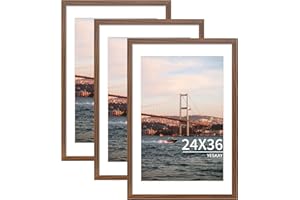 YESKAY 24x36 Picture Frame Brown Set of 3, Display Pictures 20x30 with Mat or 24 x 36 Without Mat, Poster Frames 24x36 for Wall Hanging Horizontal and Vertical