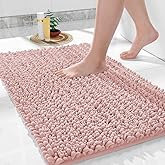 Yimobra Bathroom Rugs Non Slip Washable - Ultra Soft Absorbent Chenille Bath Mat, Quick Dry Shaggy Floor Carpet for Tub Shower, Light Pink Home Decor Accessories, 24x17 Inch