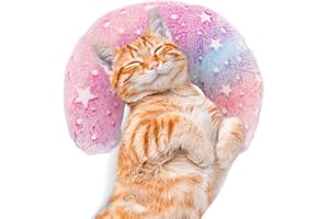 POMESEA Pillow for Cats, Dog Cat Neck Pillow Soft Fluffy Pet Calming Toy Half Donut Cuddler, U-Shaped Pillow for Pet, Joint Relief Sleeping Improve(Pink)