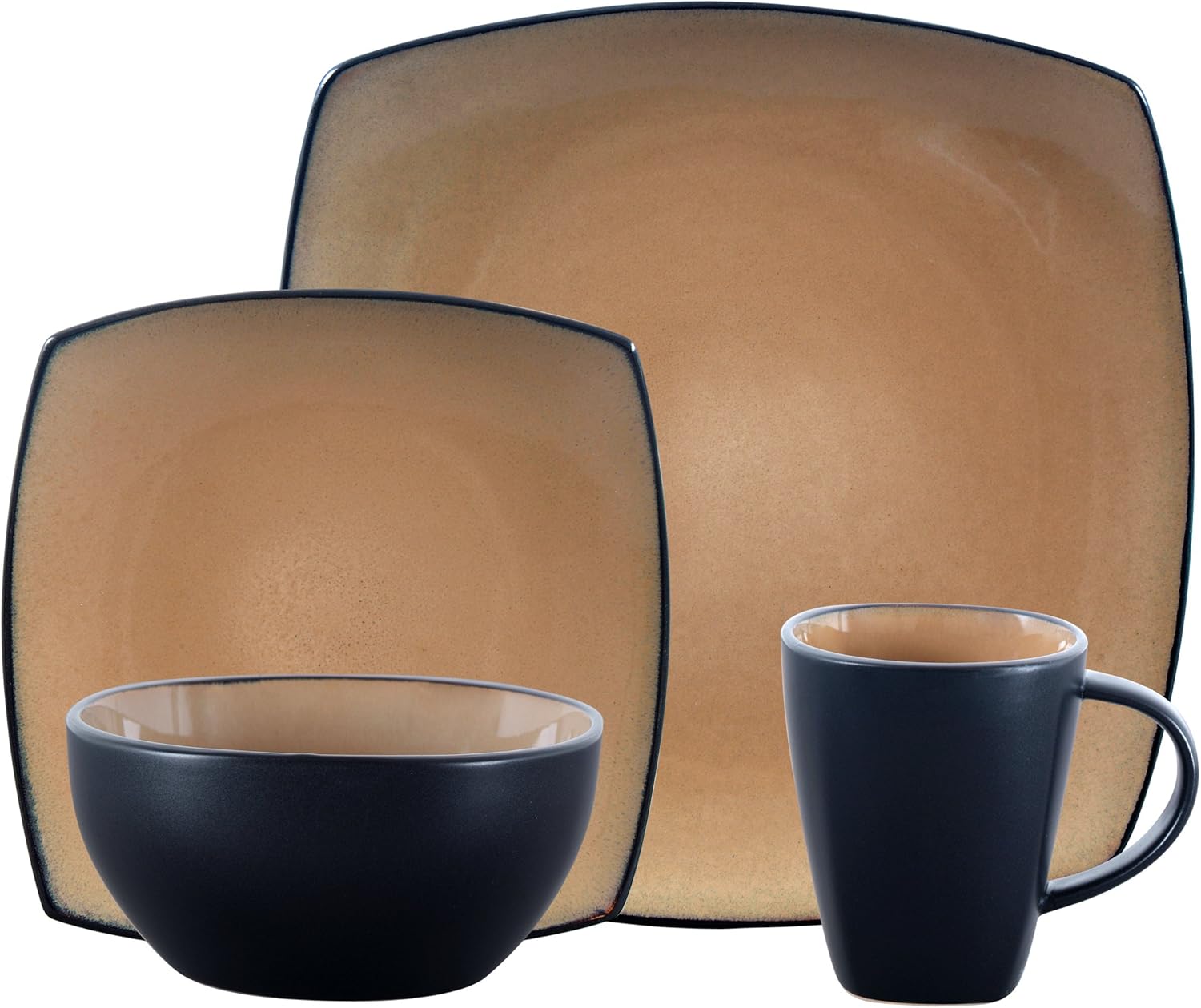 Square Dinnerware Service for 8 Plates Bowls Mugs 32Piece Set Modern