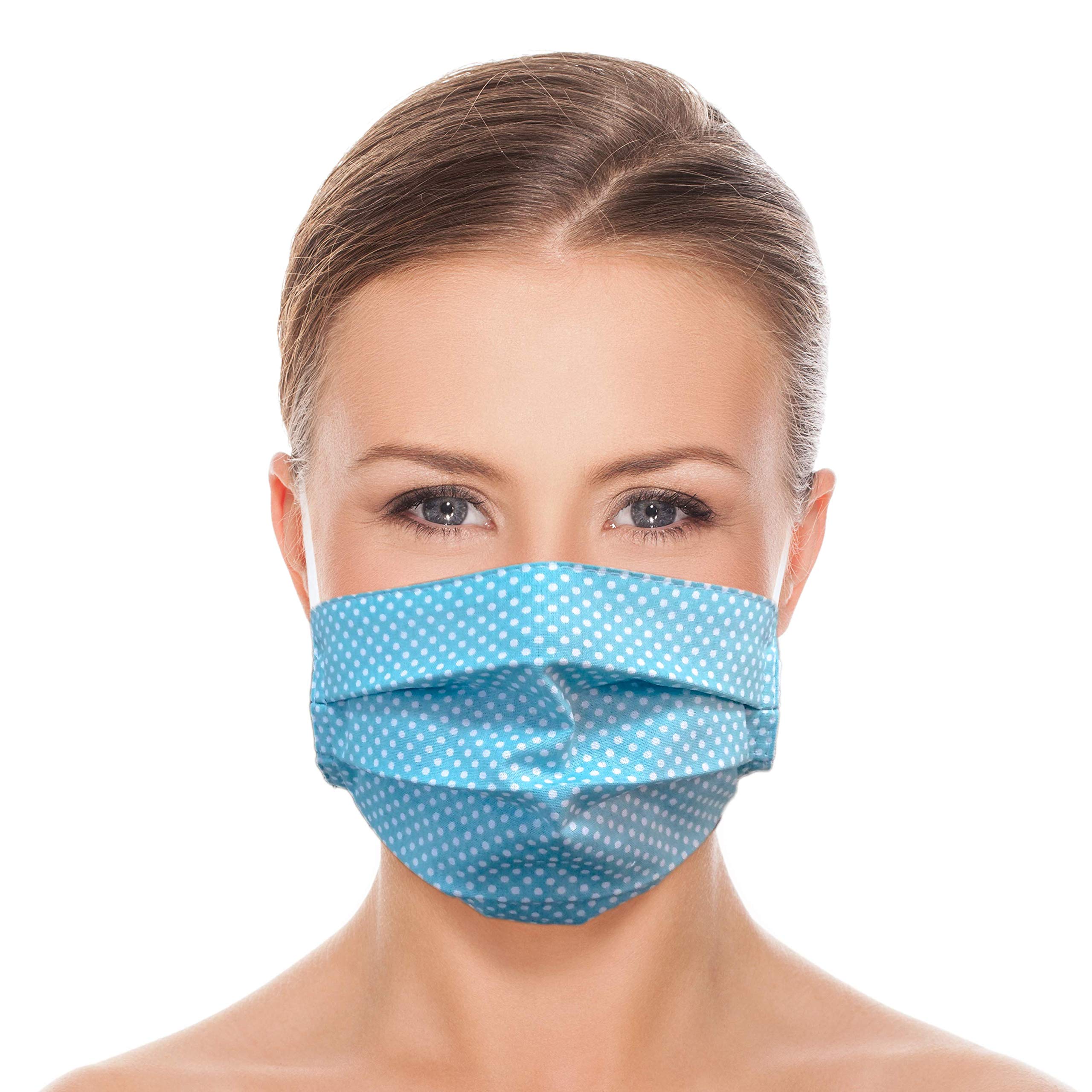 Lilind Face Mask, Comfortable Christmas Gift, Handmade in UK, Breathable Soft Cloth, Reusable and Washable Covering, 100% Cotton, Blue Dots