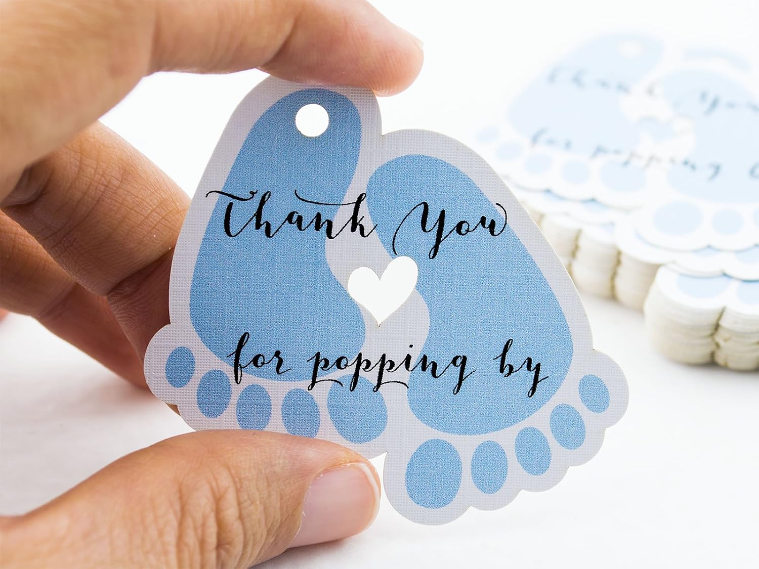 Summer-Ray 50pcs Baby Feet Baby Shower Favor Thank You Tags Thank You for Popping By (Blue), 5.5cm x 5.2cm - Image 4