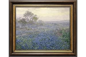 DAJONART Bluebonnets Wildflower Wall Art Canvas Vintage Gold Framed, Rustic Retor Landscape Prints Oil Painting for Living Room, Bathroom, Bedroom Decor Gift,8"x 10"