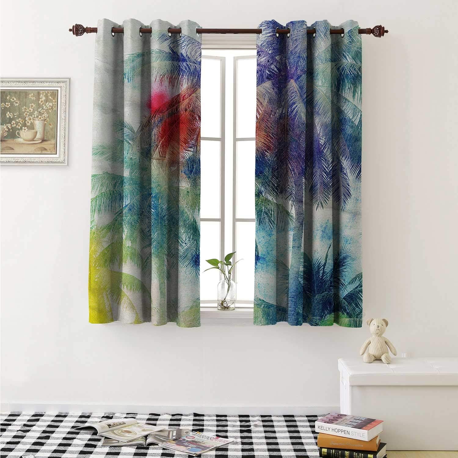 shenglv Palm Tree Decorative Curtains for Living Room Retro Watercolor