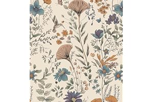 CiCiwind Boho Peel and Stick Wallpaper Floral Birds Wall Paper Vintage Removable Self Adhesive Contact Paper for Kitchen Bedroom Bathroom Decoral Cabinets and Drawers 78.7"×17.3"